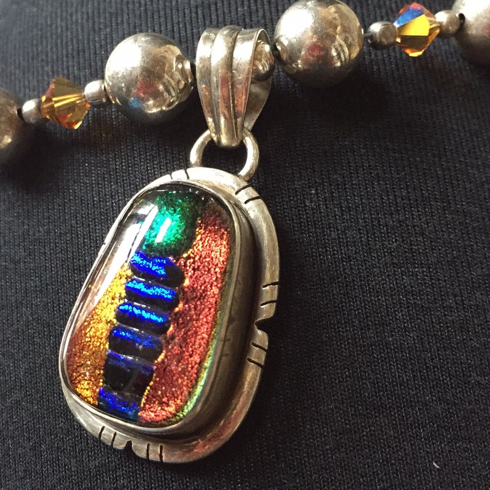 Wearable art silver frame fused glass/fun crystals - Picture 4 of 8